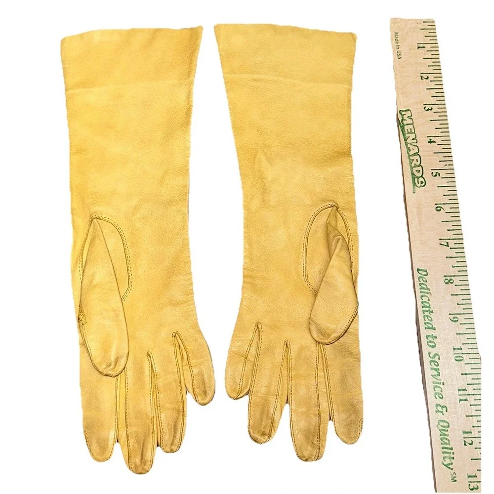 Vintage 1950's Kay Fuchs Design Yellow Kid Leather Long Opera‎ Gloves 6 1/4